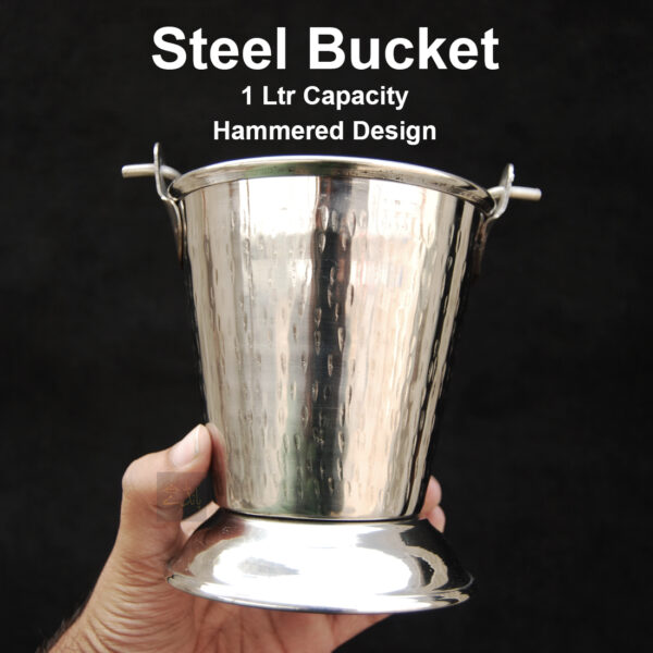 Stailness Steel Bucket | 1Ltr Capacity | For Dish Serving | Hammered Design | Steel Balti | Steel Serving Dish Balti